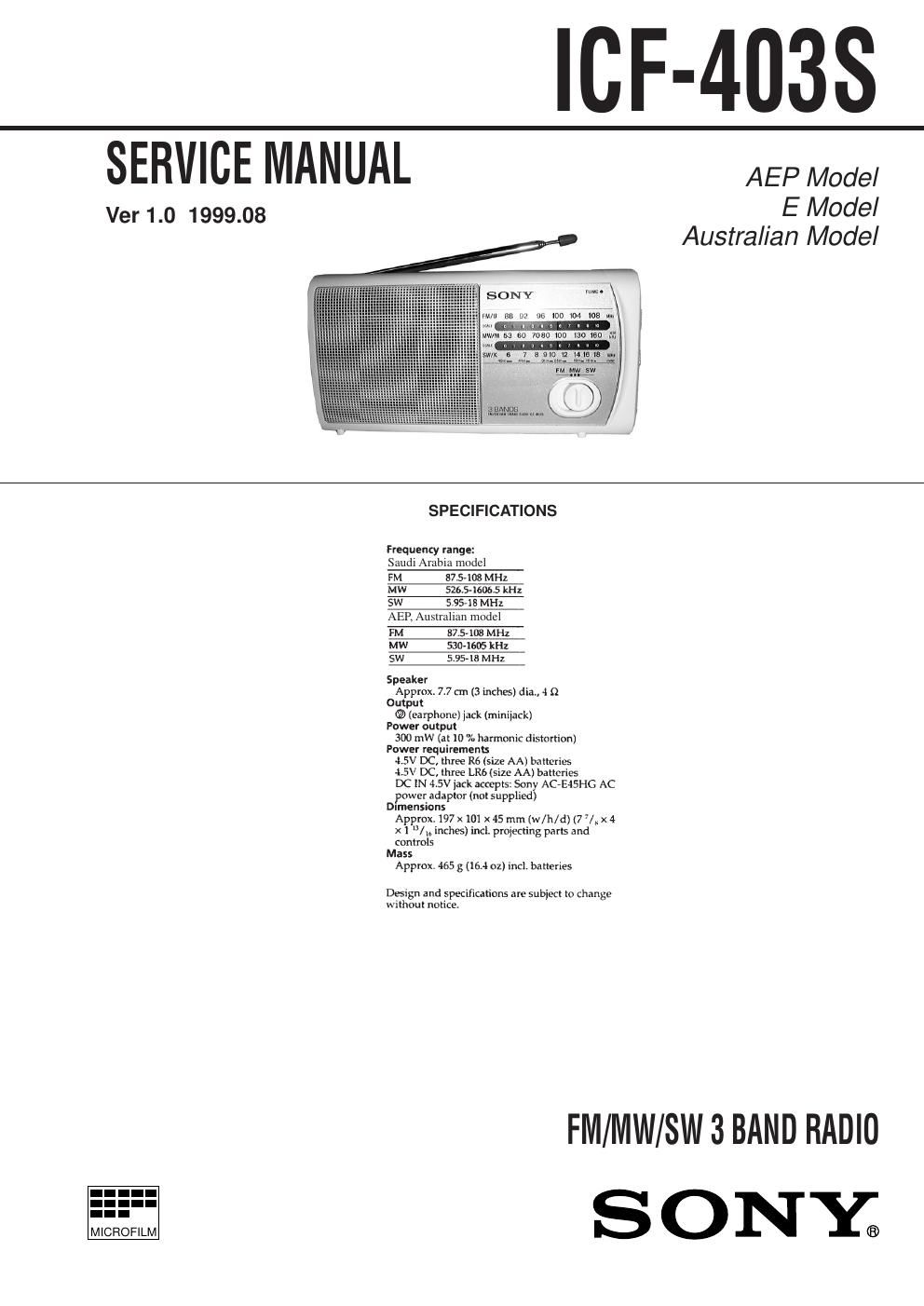 sony icf 403 s service manual