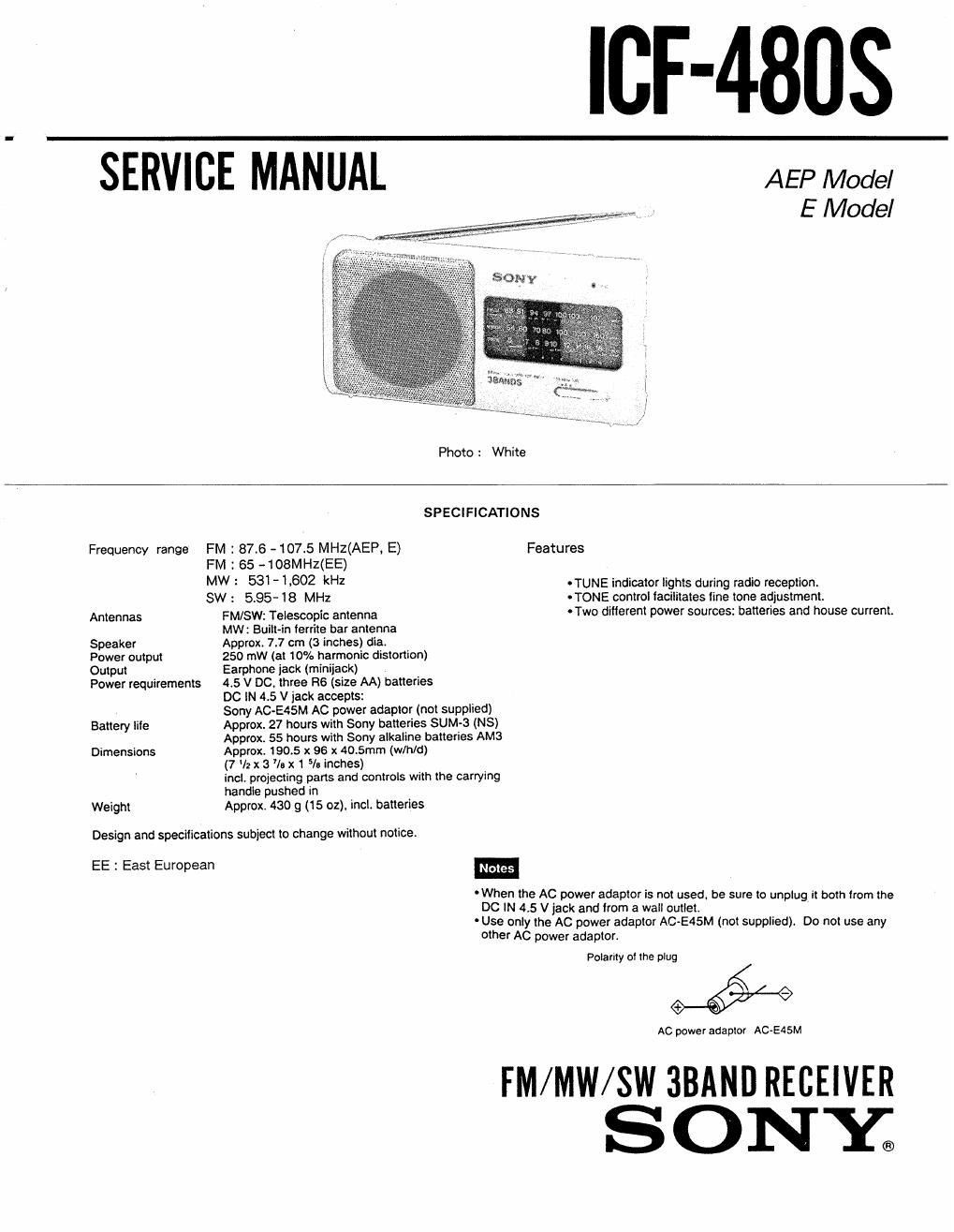 sony icf 480 s service manual