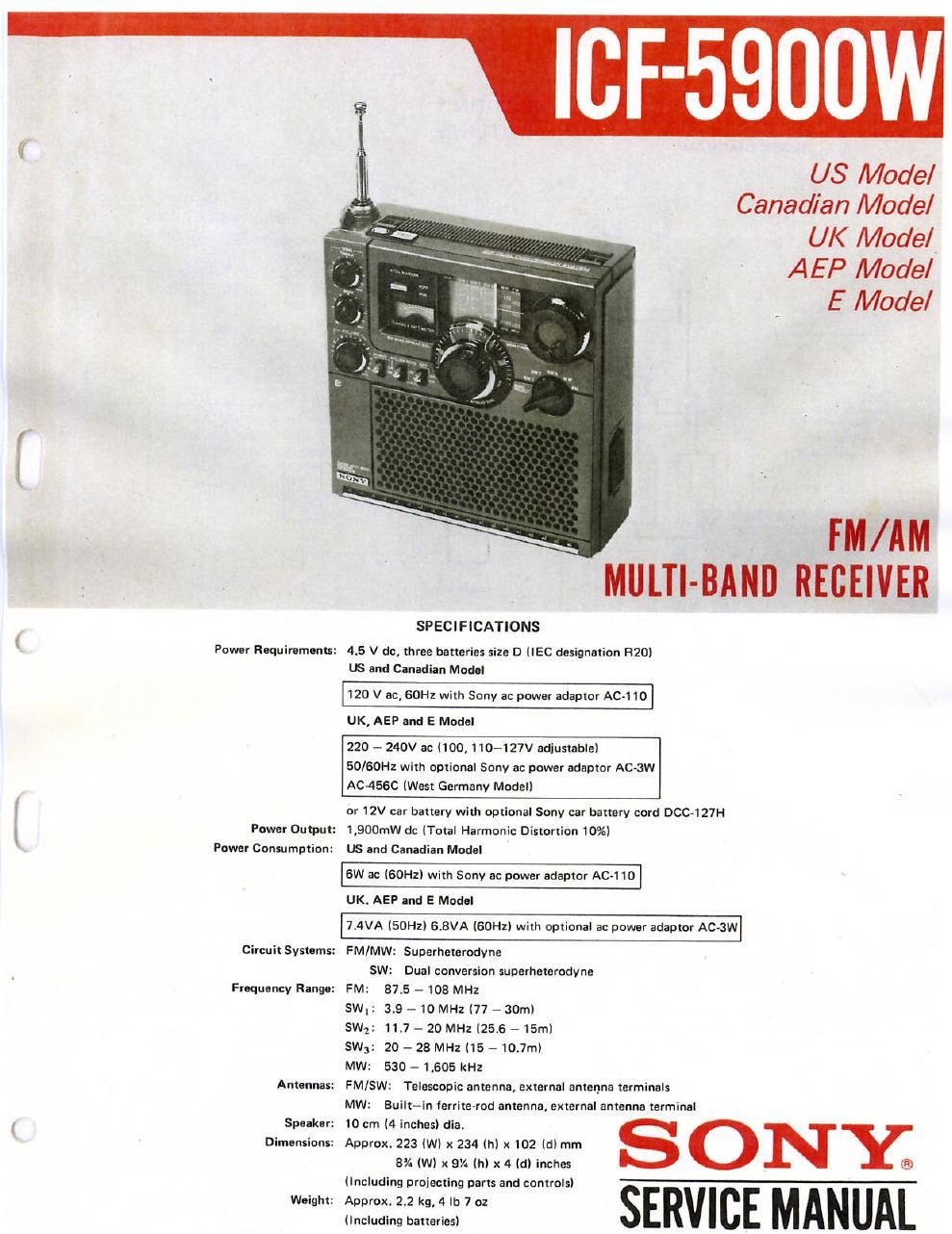 sony icf 5900 w service manual