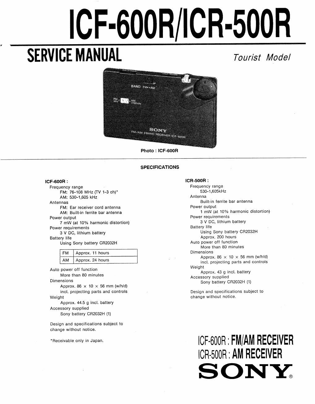 sony icf 600 r service manual