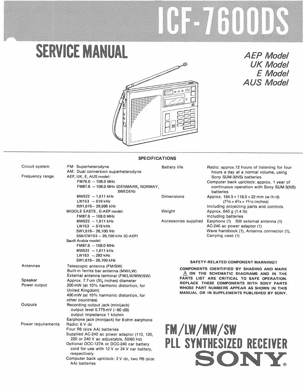 sony icf 7600 ds service manual