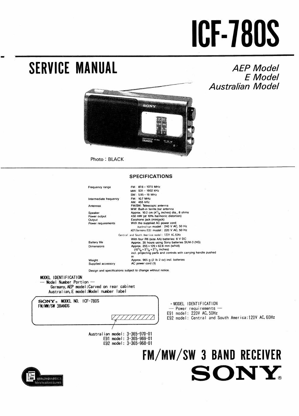 sony icf 780 s service manual