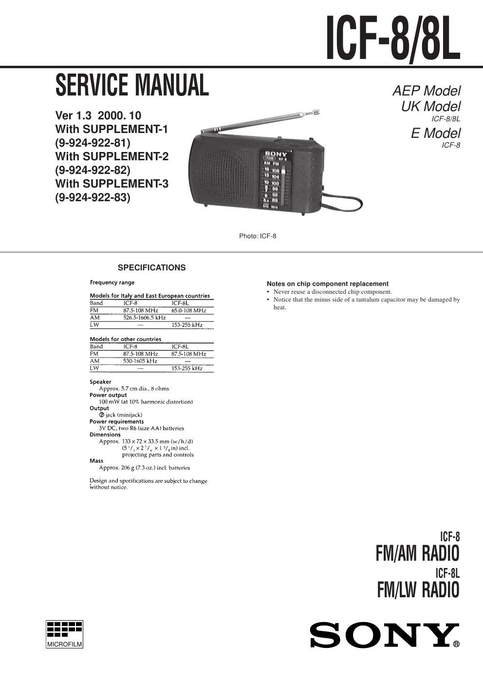 sony icf 8 l service manual