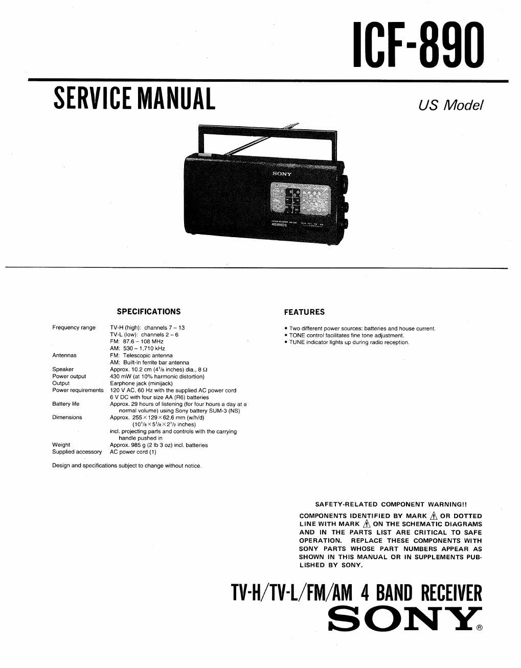 sony icf 890 service manual