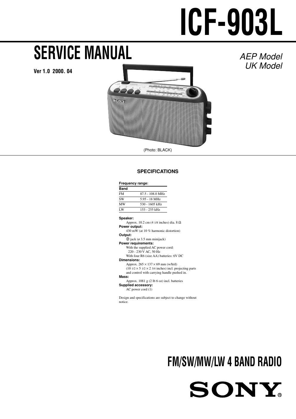 sony icf 903 l service manual