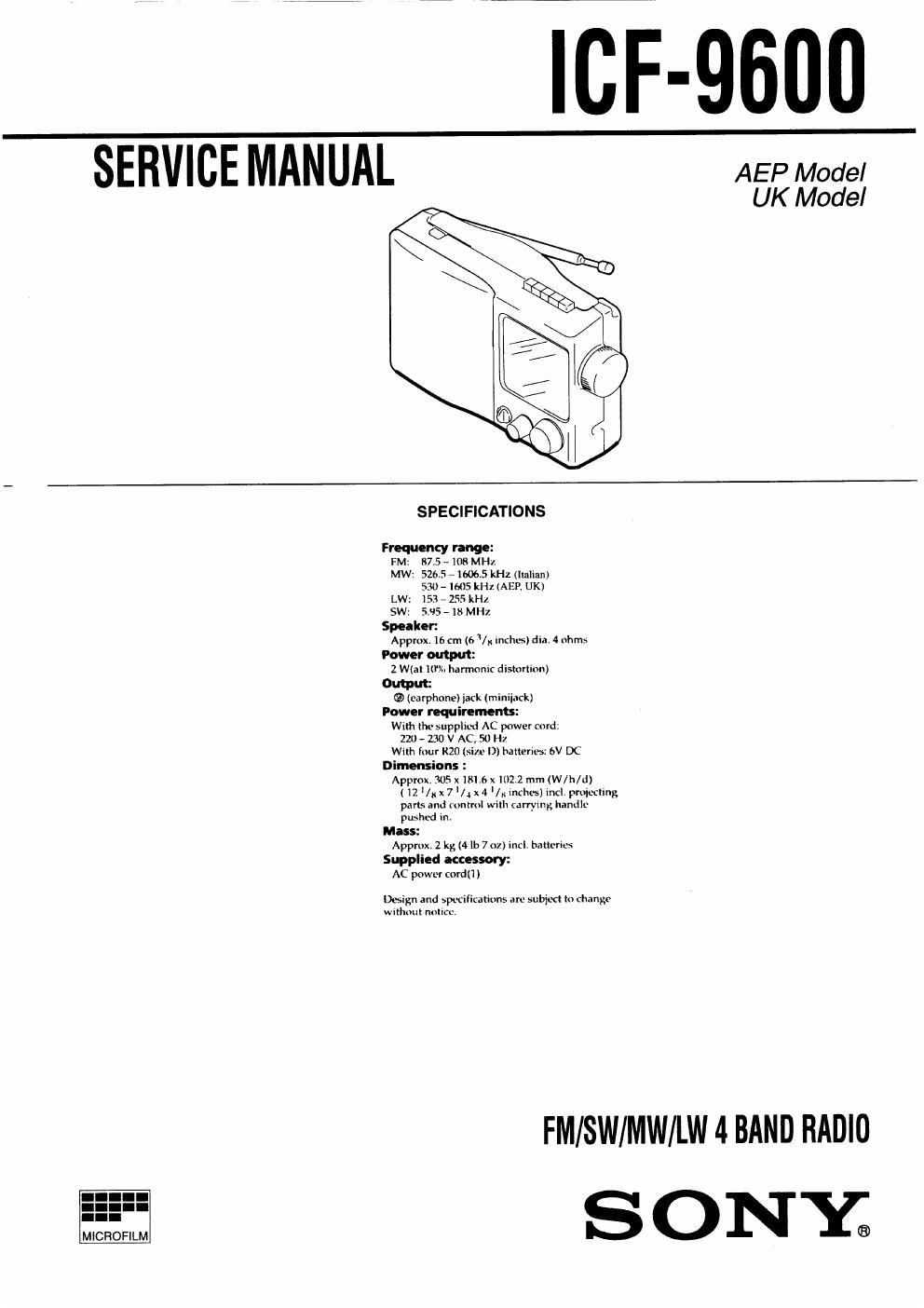 sony icf 9600 service manual