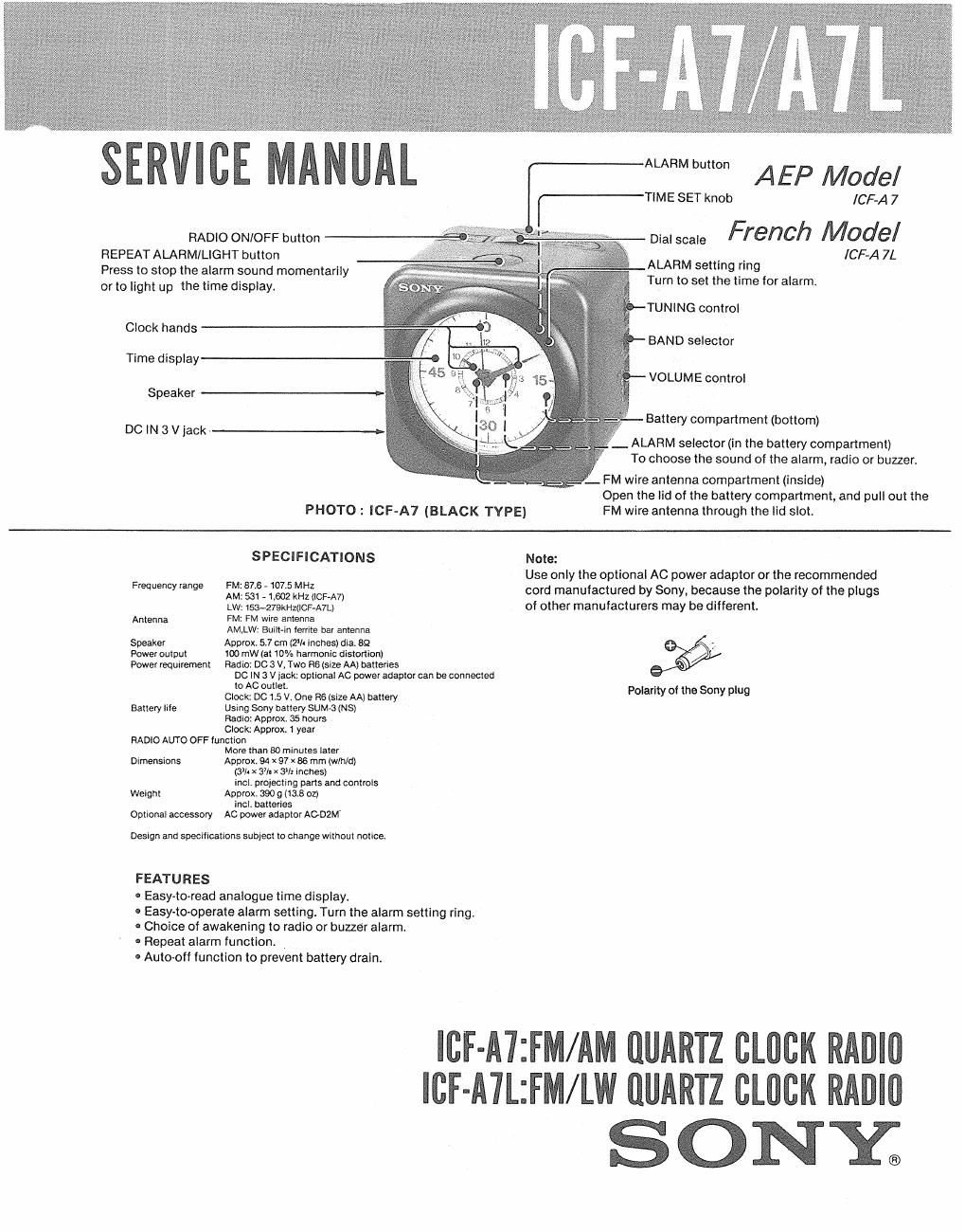sony icf a 7 l service manual