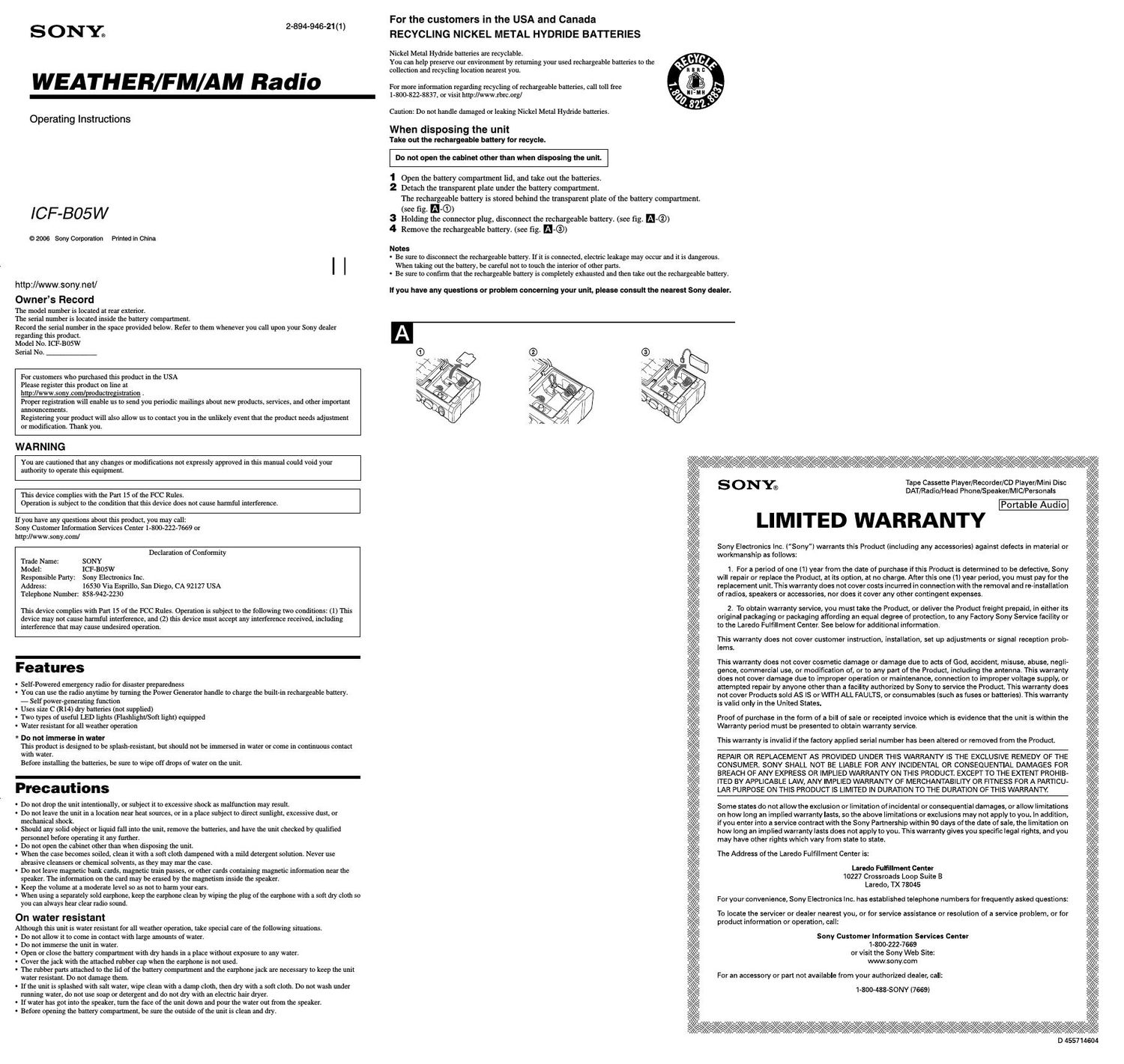 sony icf b 05 w owners manual