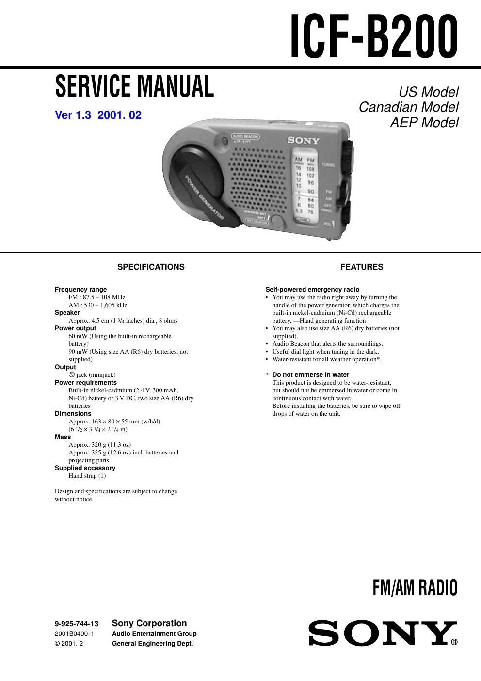 sony icf b 200 service manual