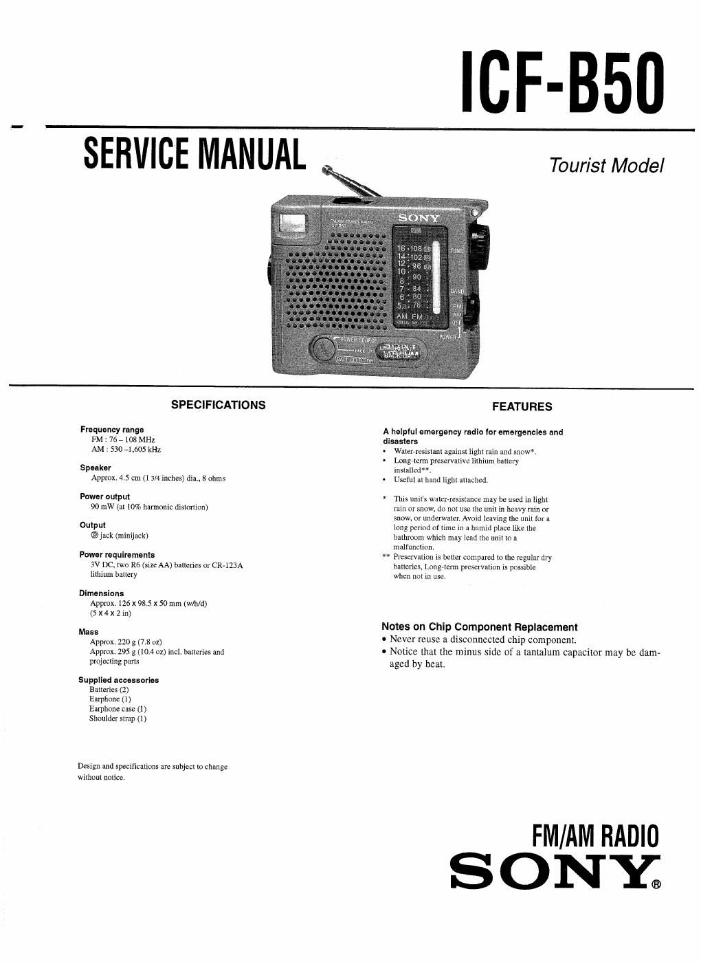 sony icf b 50 service manual