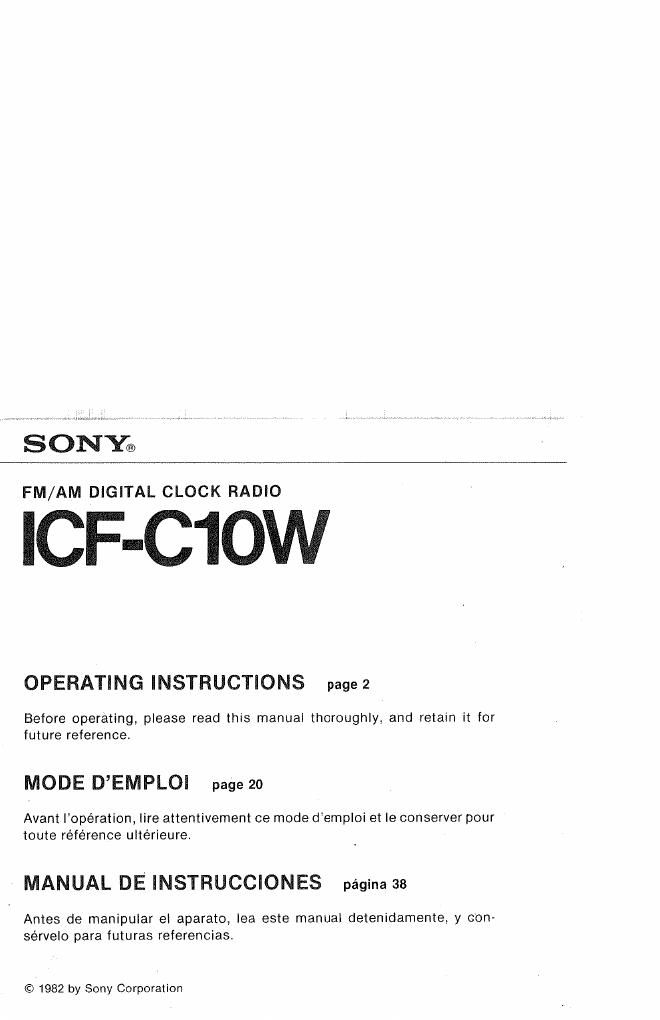 sony icf c 10 w owners manual