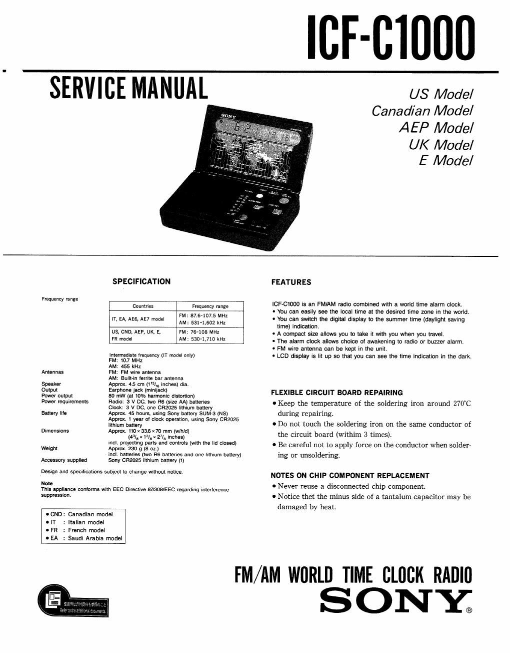 sony icf c 1000 service manual