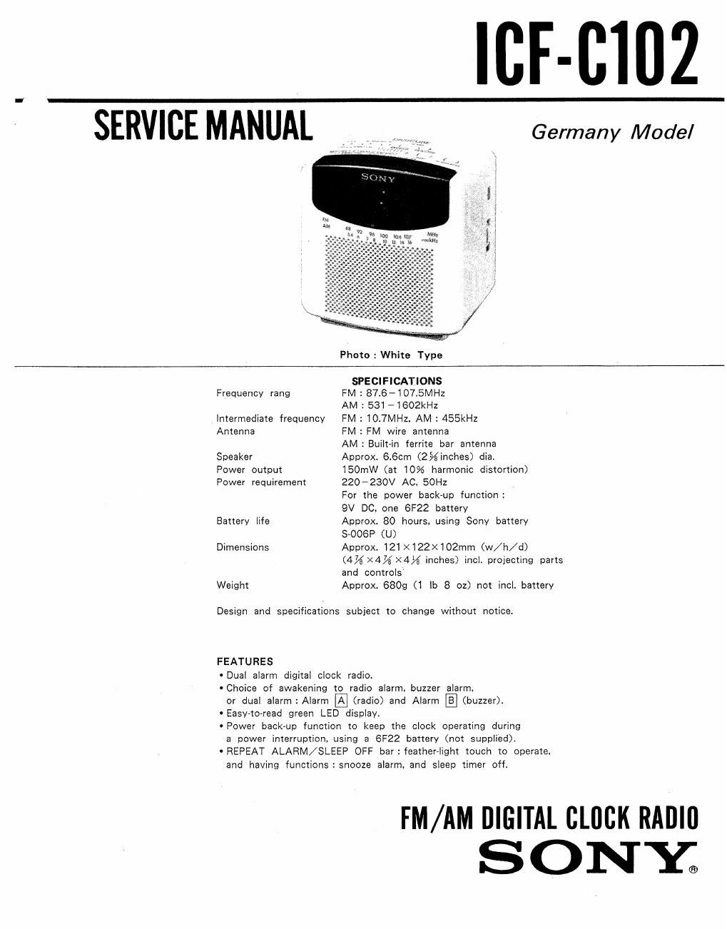 sony icf c 1012 service manual
