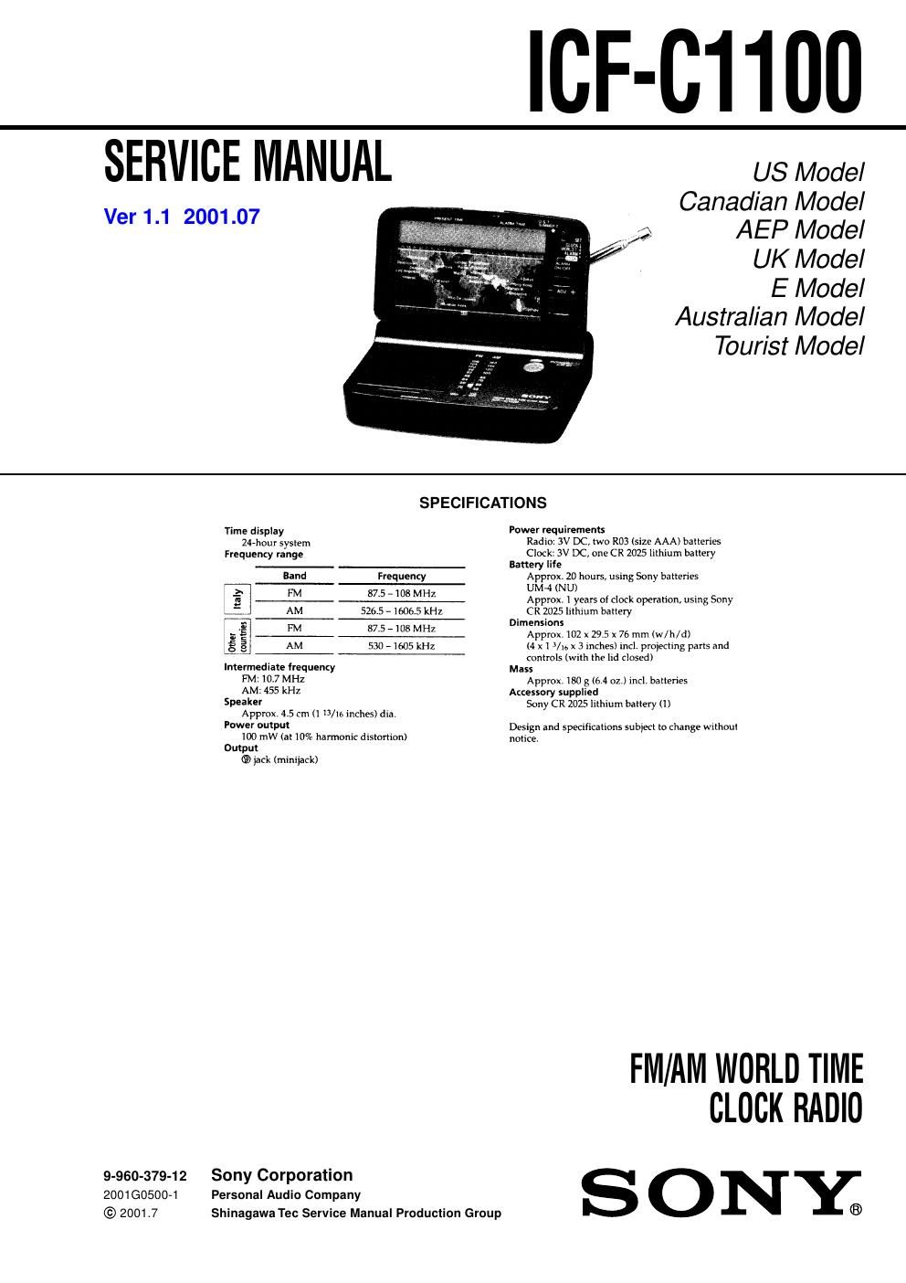sony icf c 1100 service manual