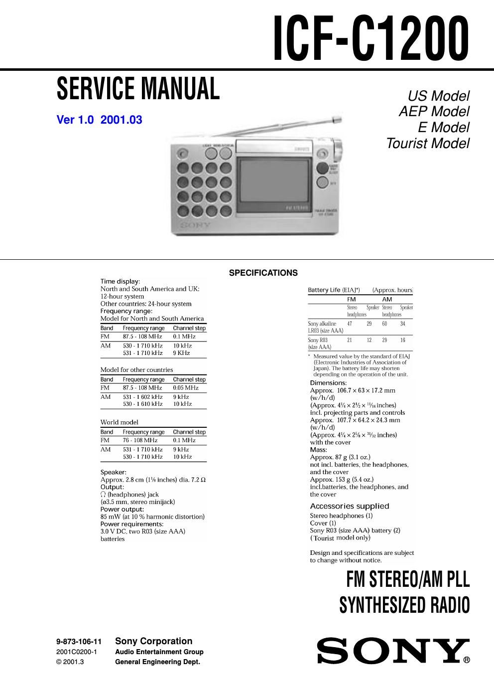 sony icf c 1200 service manual