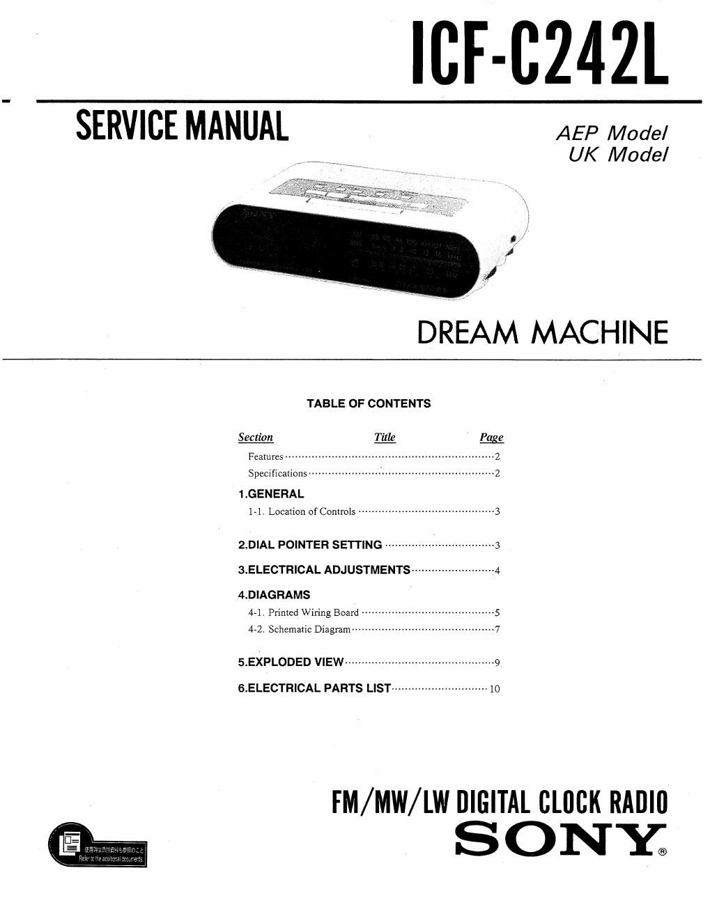 sony icf c 242 l service manual