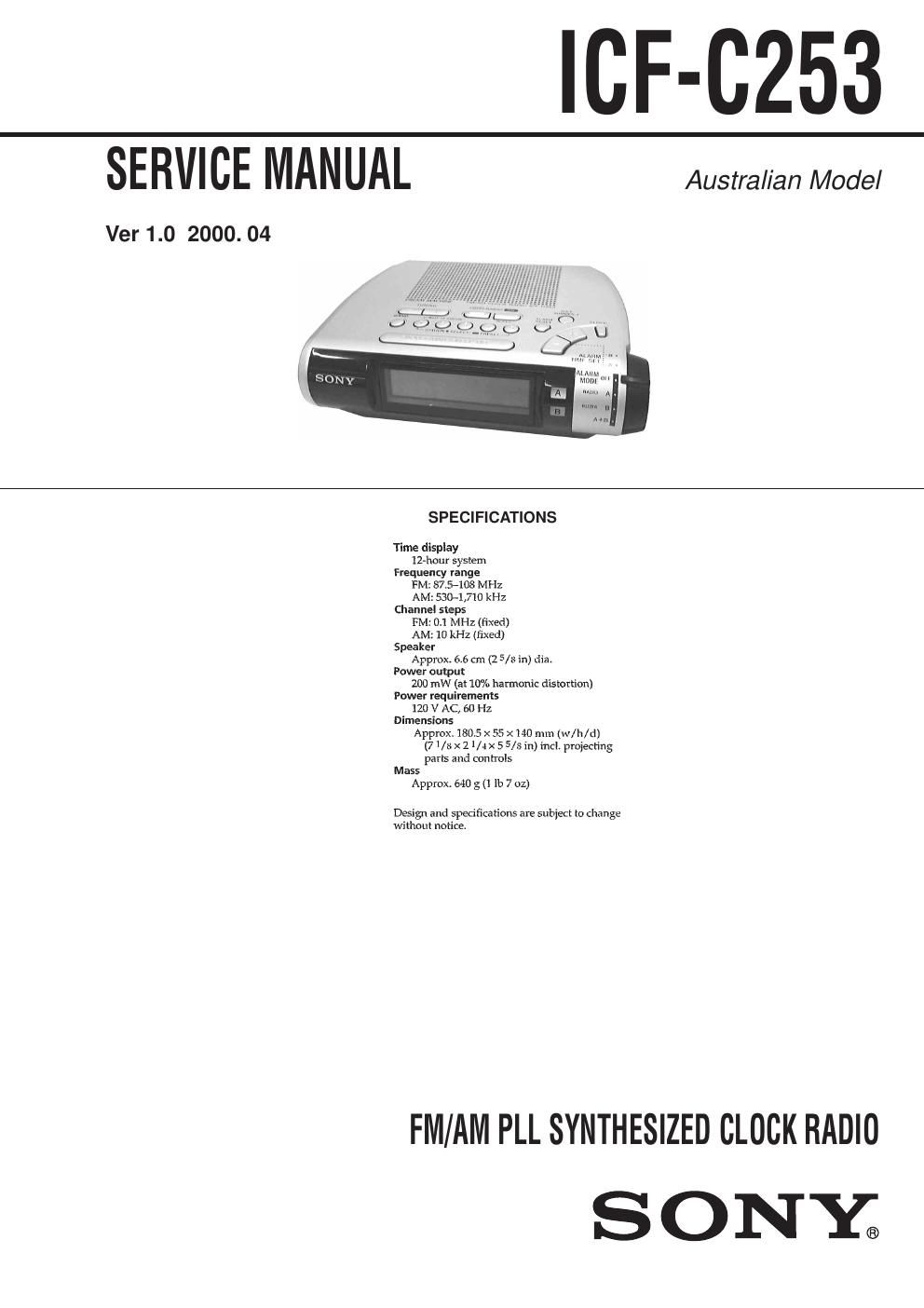 sony icf c 253 service manual