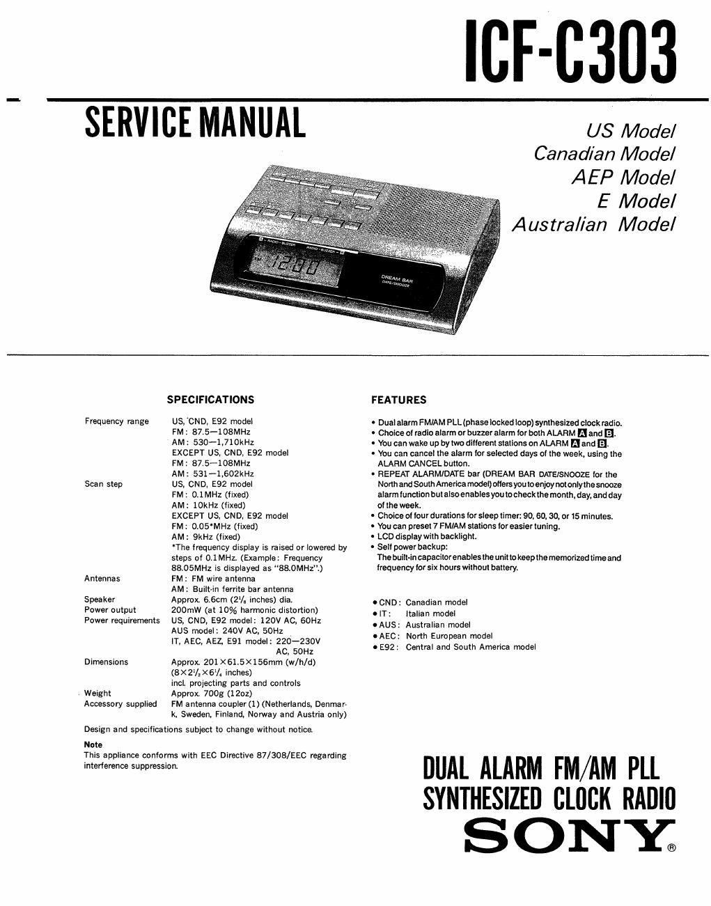 sony icf c 303 service manual