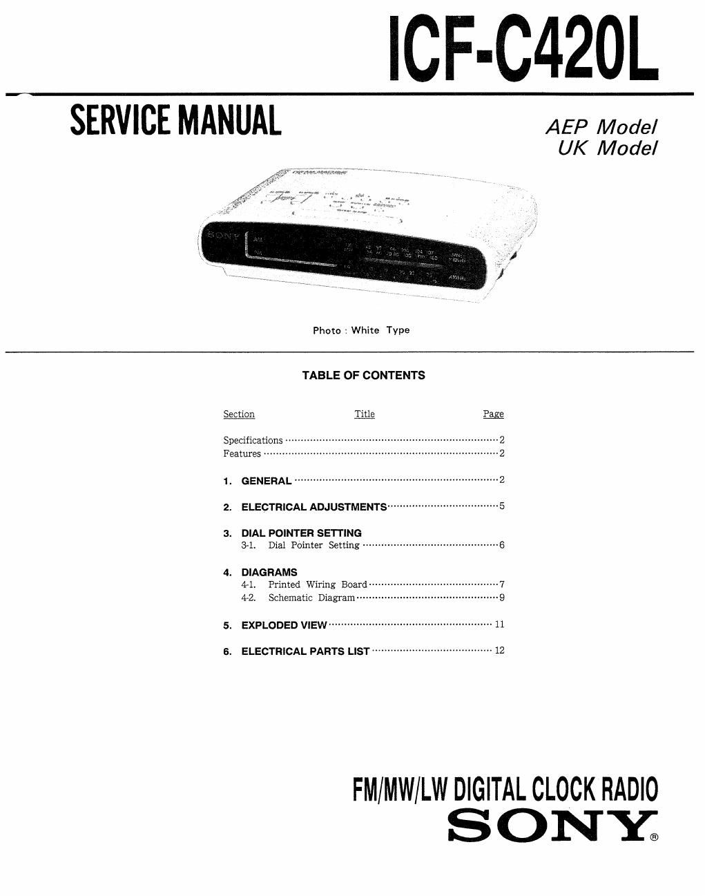 sony icf c 420 l service manual