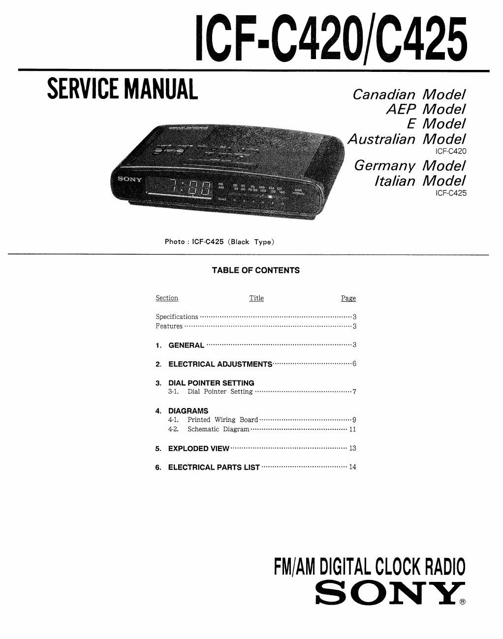 sony icf c 425 service manual