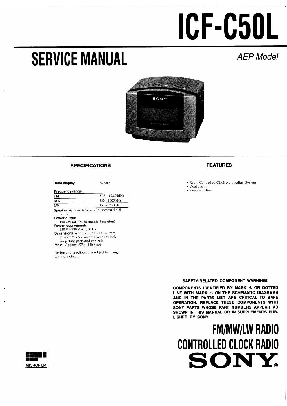 sony icf c 50 l service manual