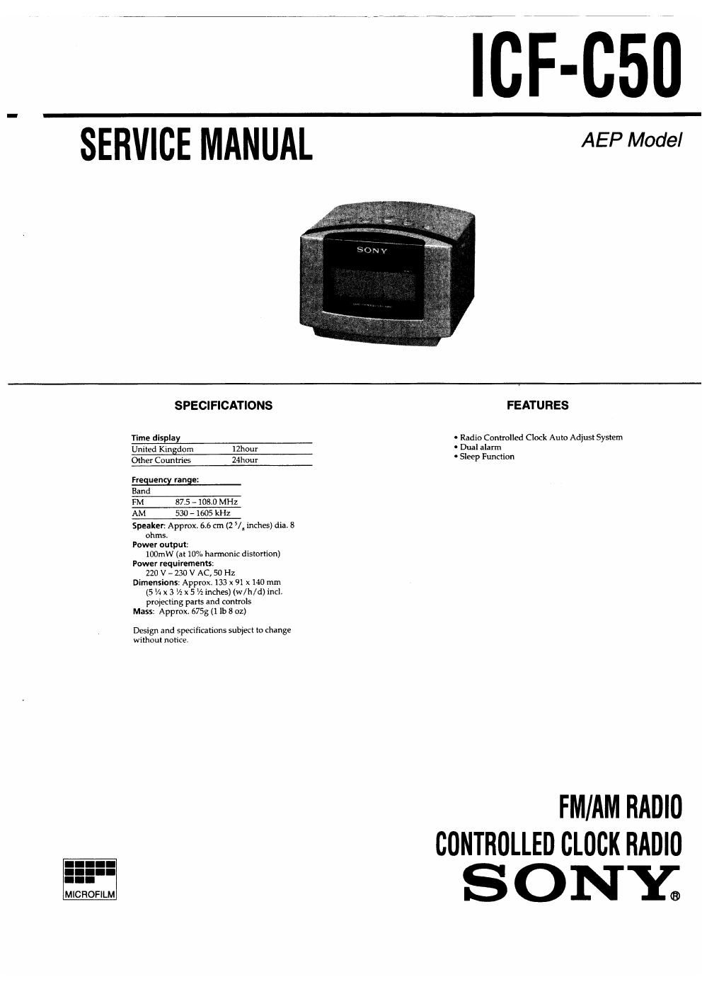 sony icf c 50 service manual