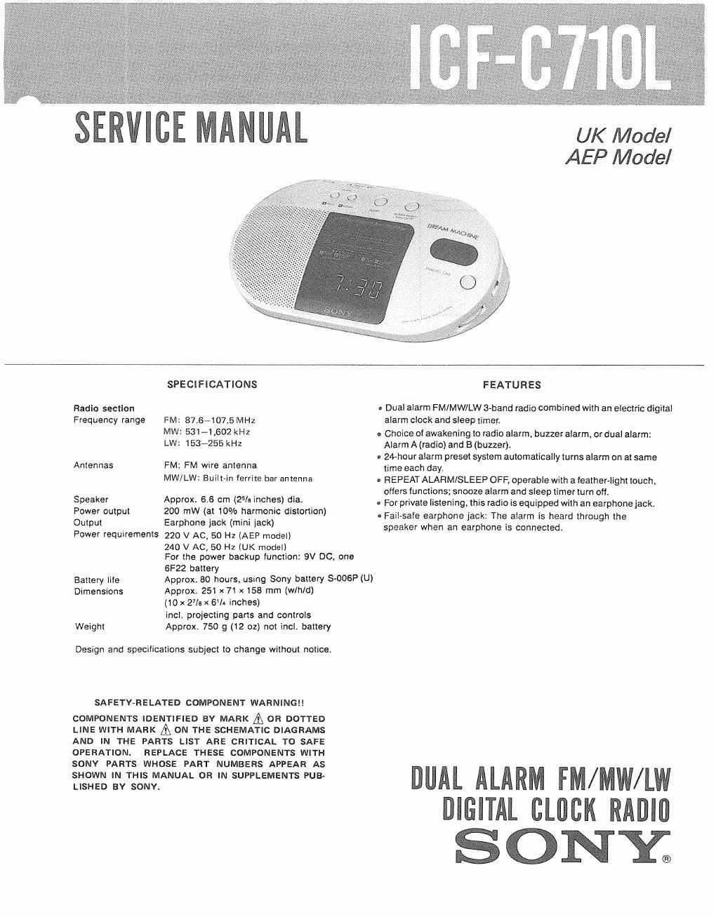 sony icf c 710 l service manual