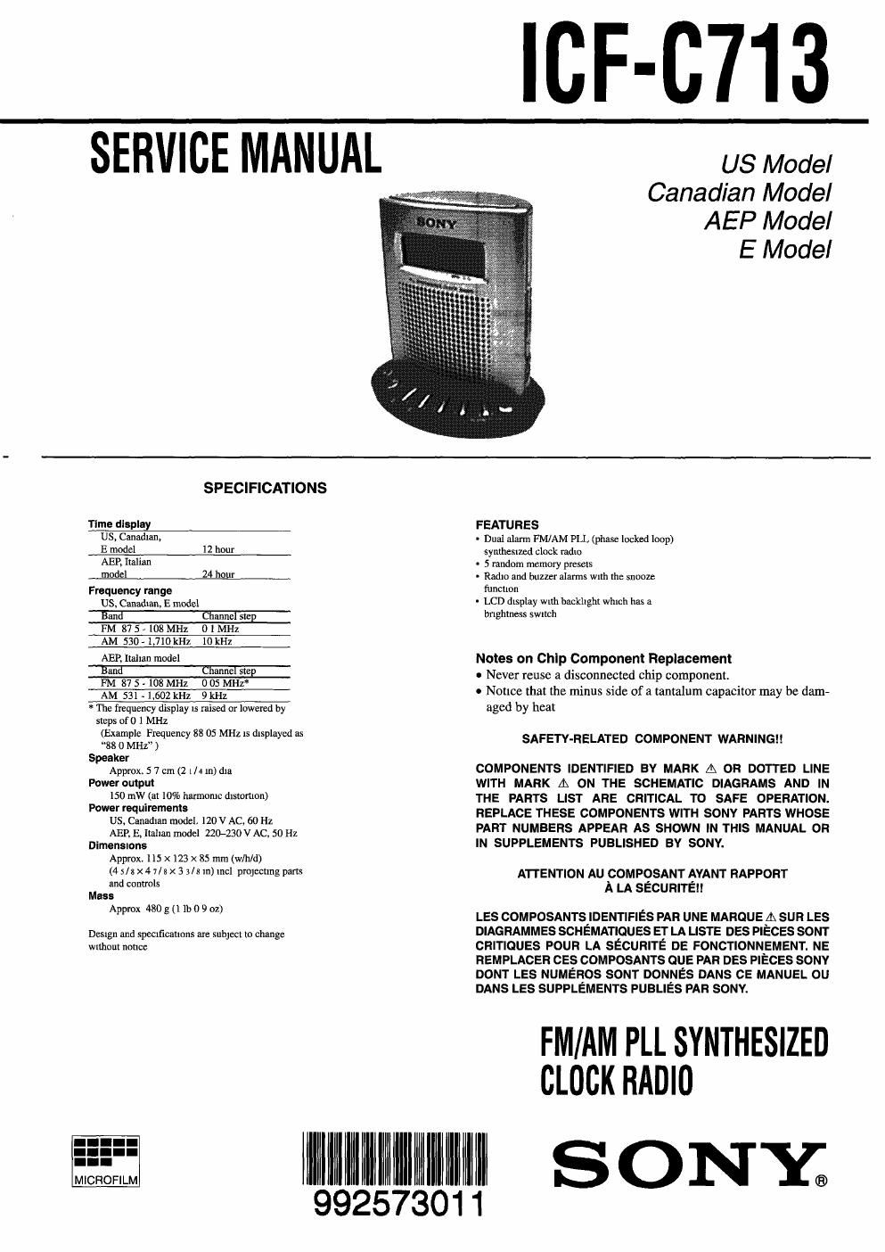 sony icf c 713 service manual