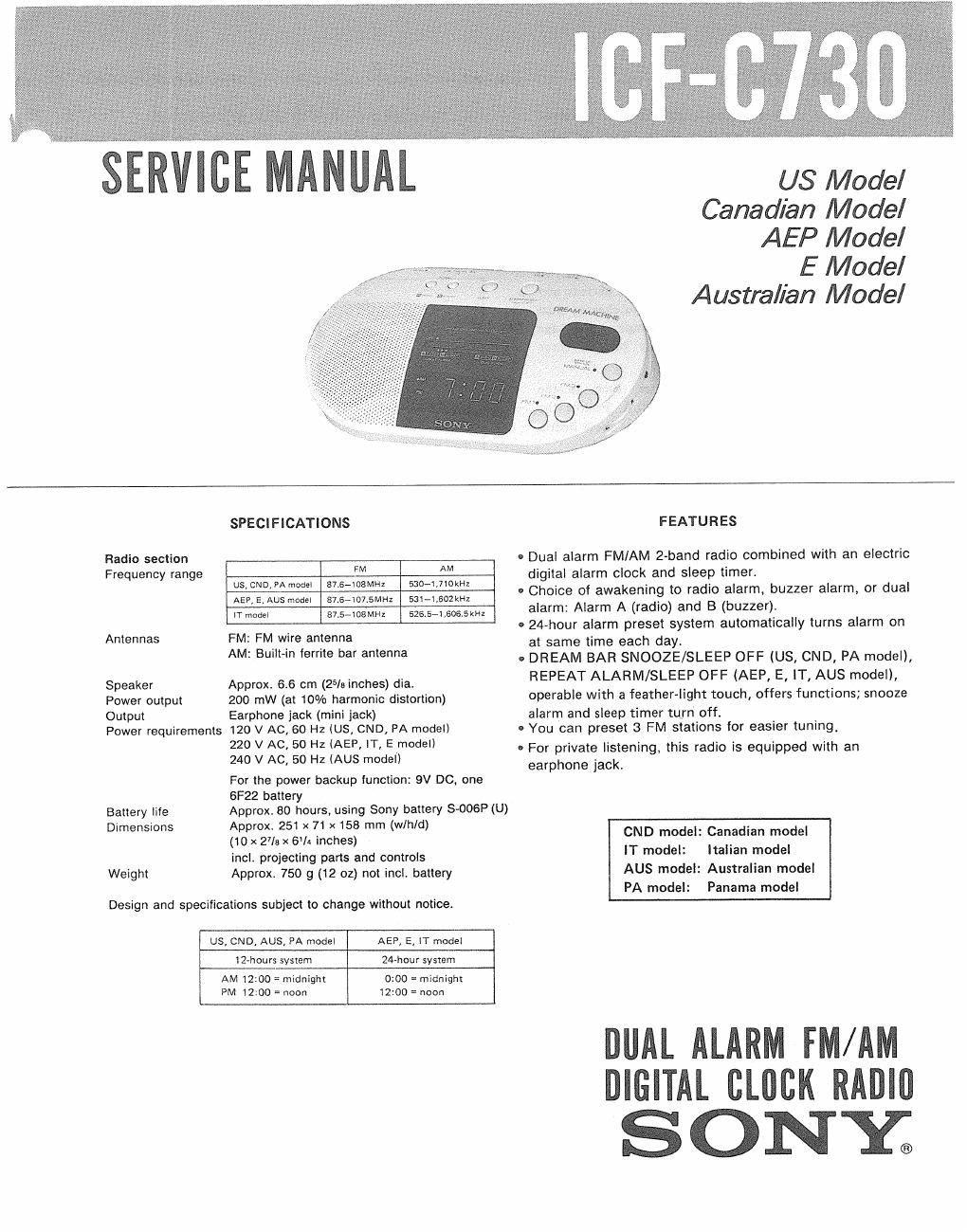 sony icf c 730 service manual