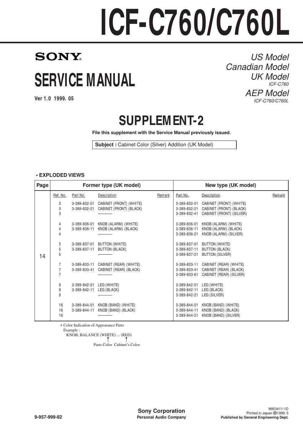 sony icf c 760 service manual
