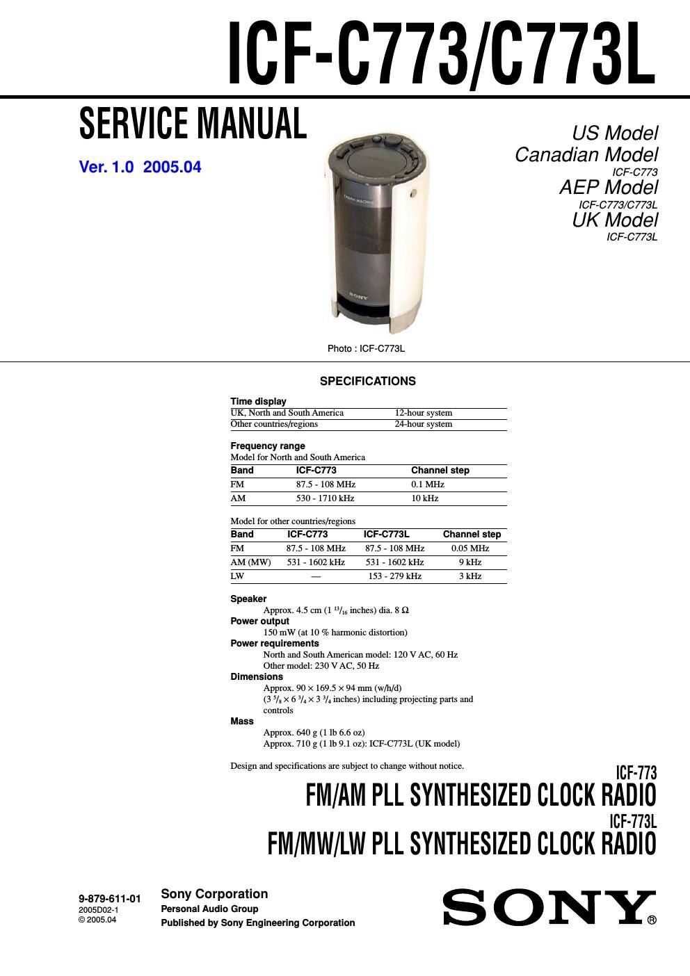 sony icf c 773 service manual