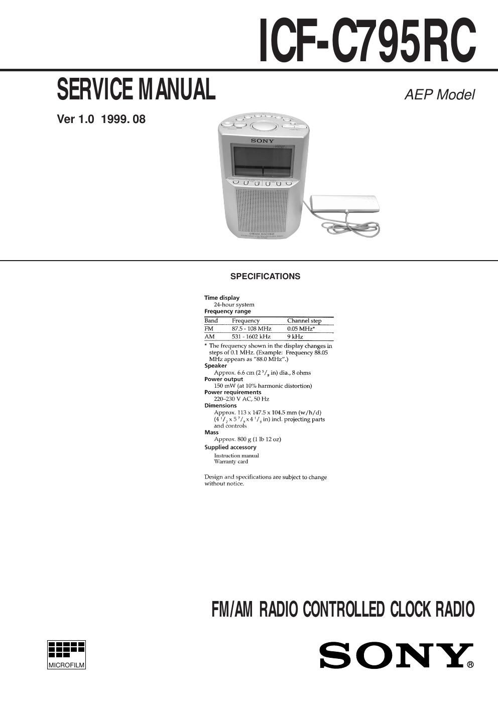 sony icf c 795 rc service manual