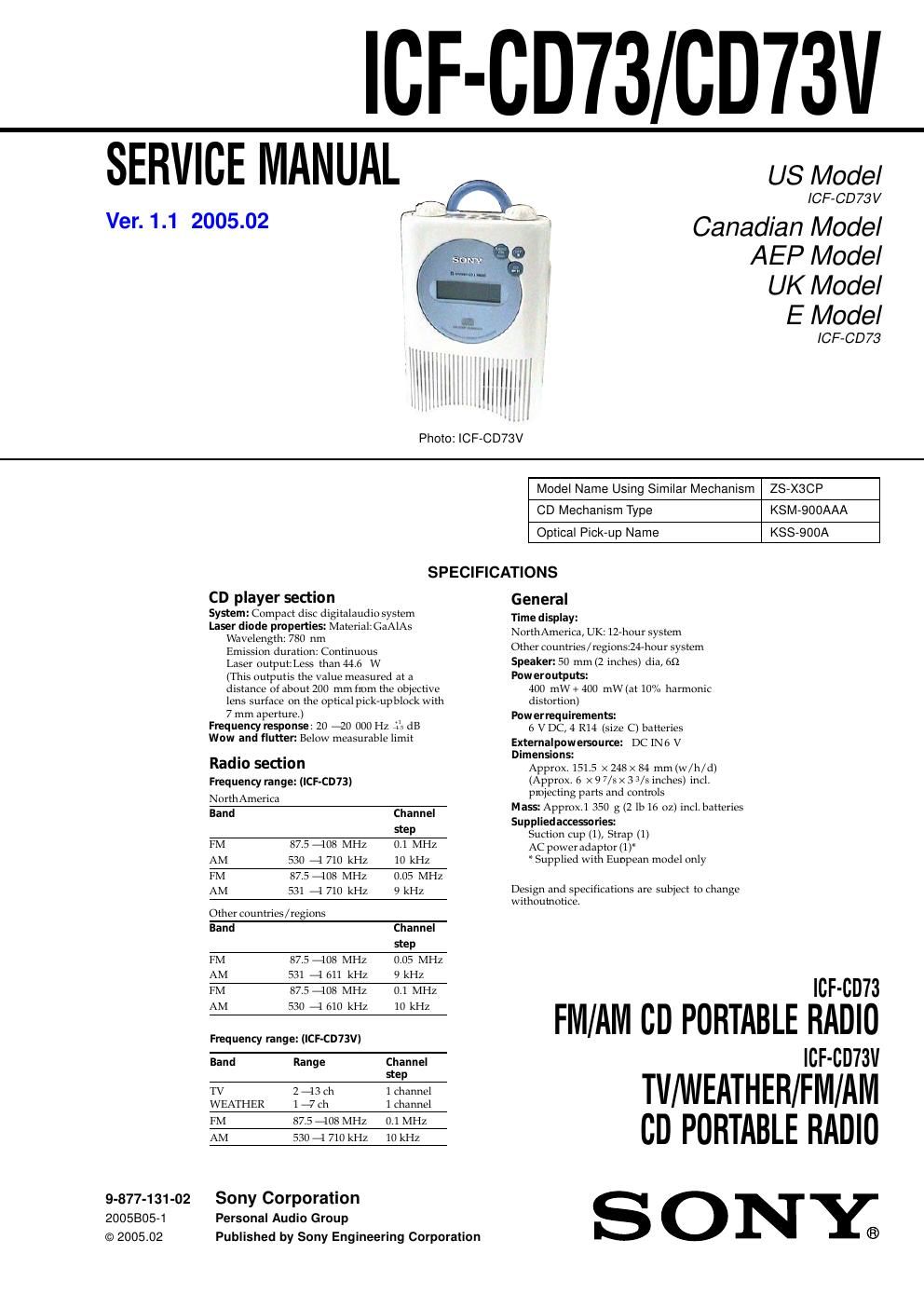 sony icf cd 73 service manual