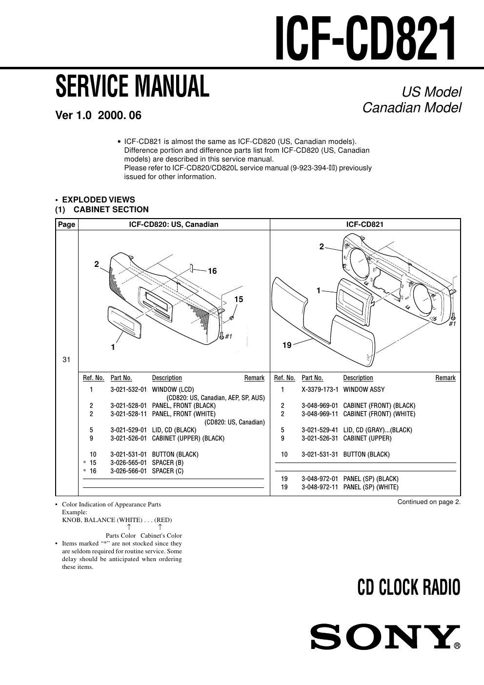 sony icf cd 821 service manual