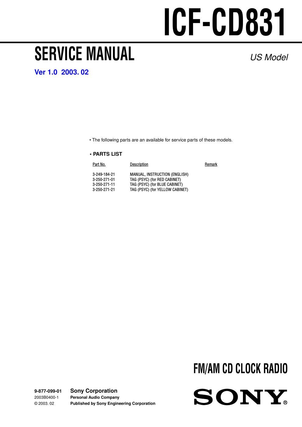 sony icf cd 831 service manual