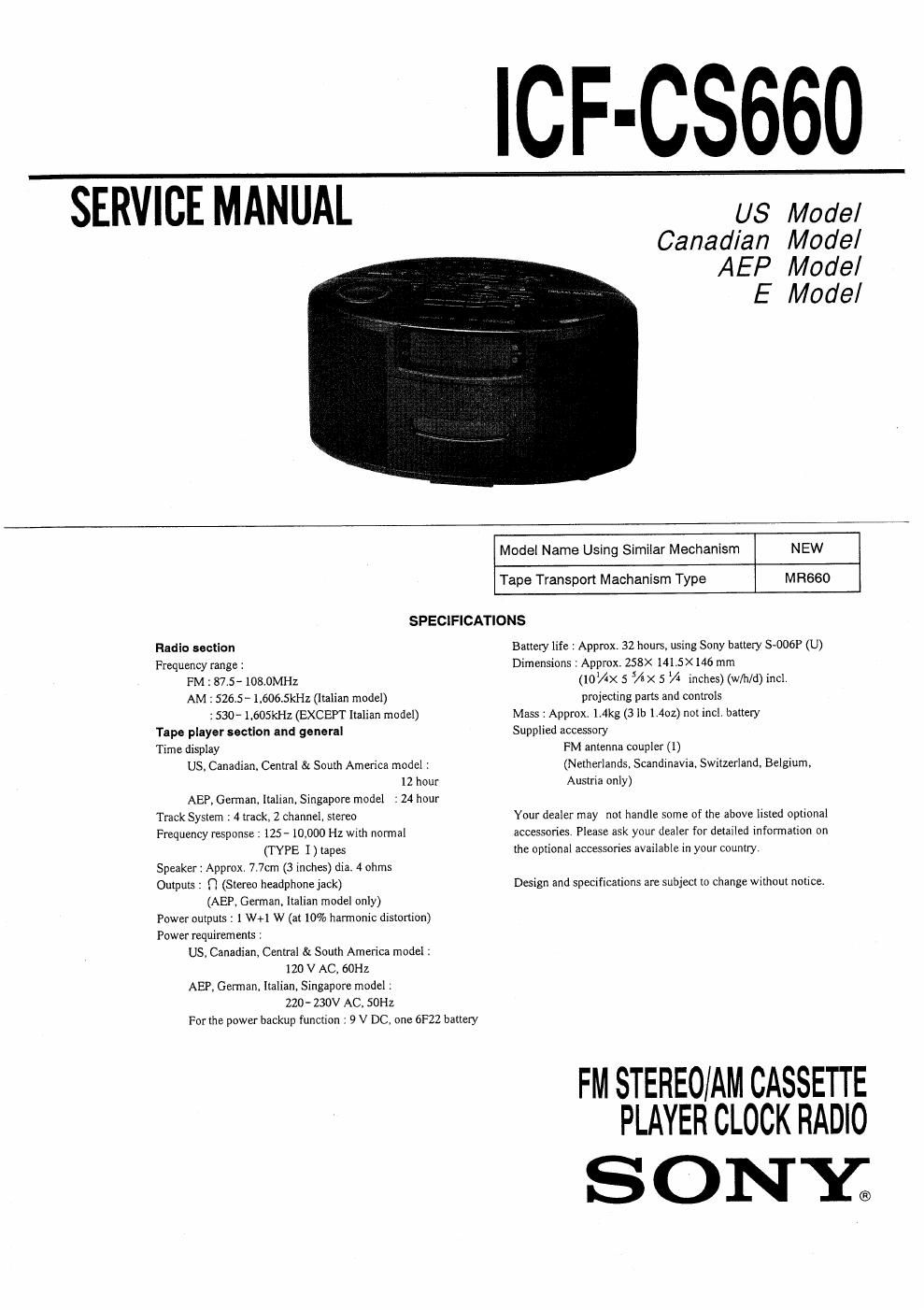 sony icf cs 660 service manual