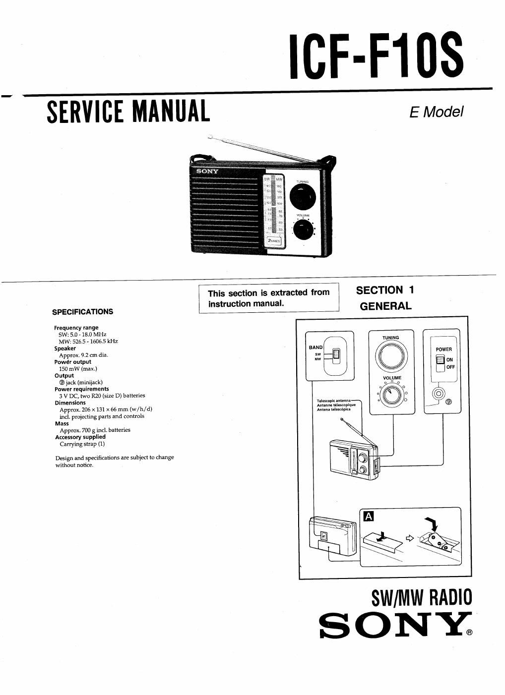 sony icf f 10 s service manual