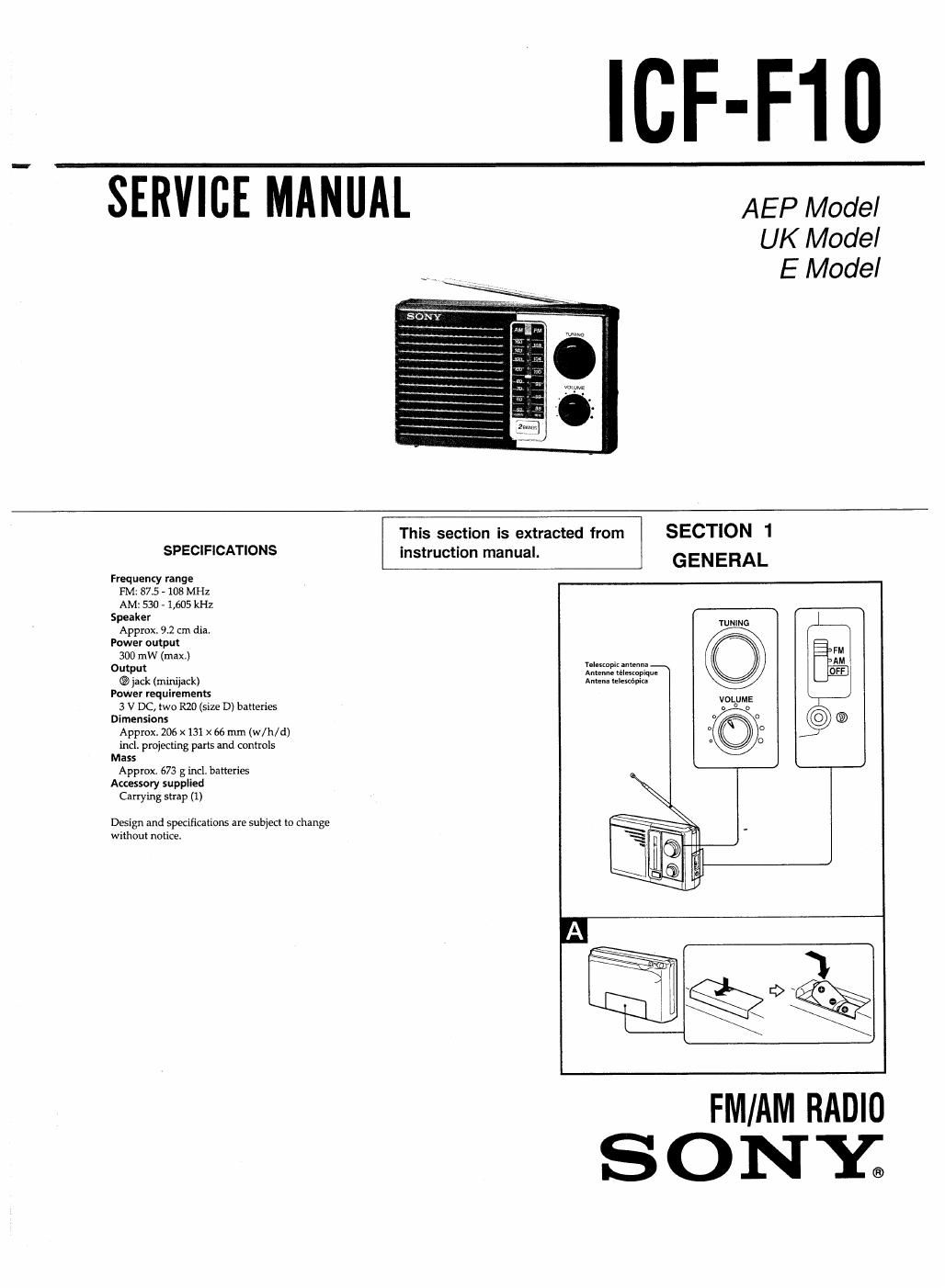 sony icf f 10 service manual