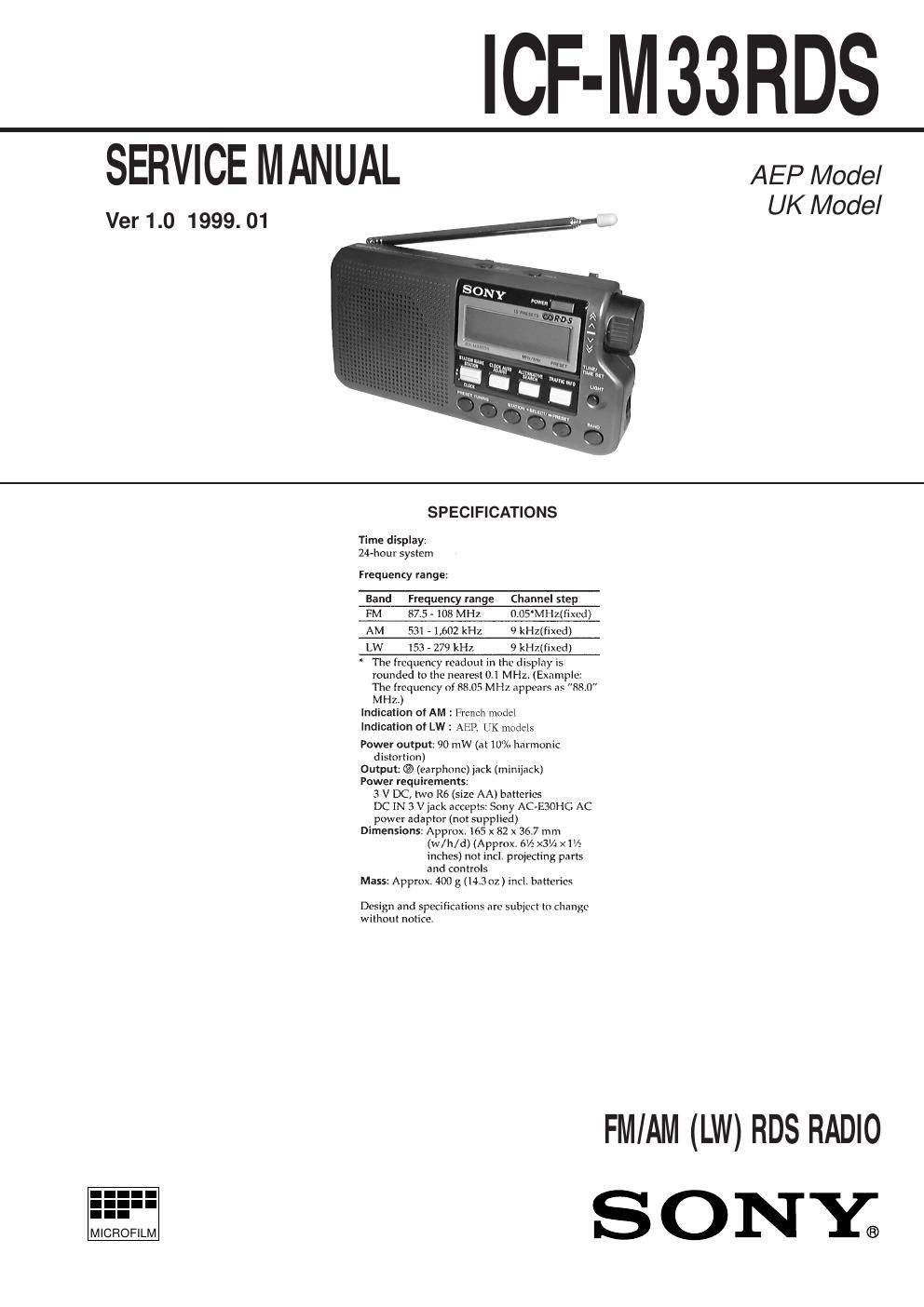 sony icf m 33 rds service manual