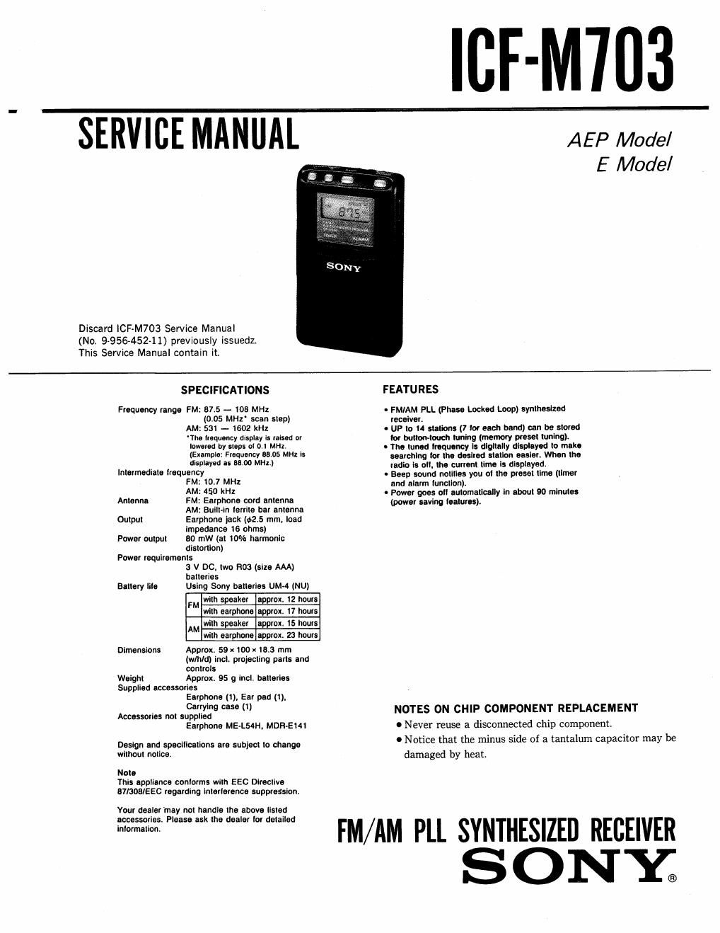 sony icf m 703 service manual