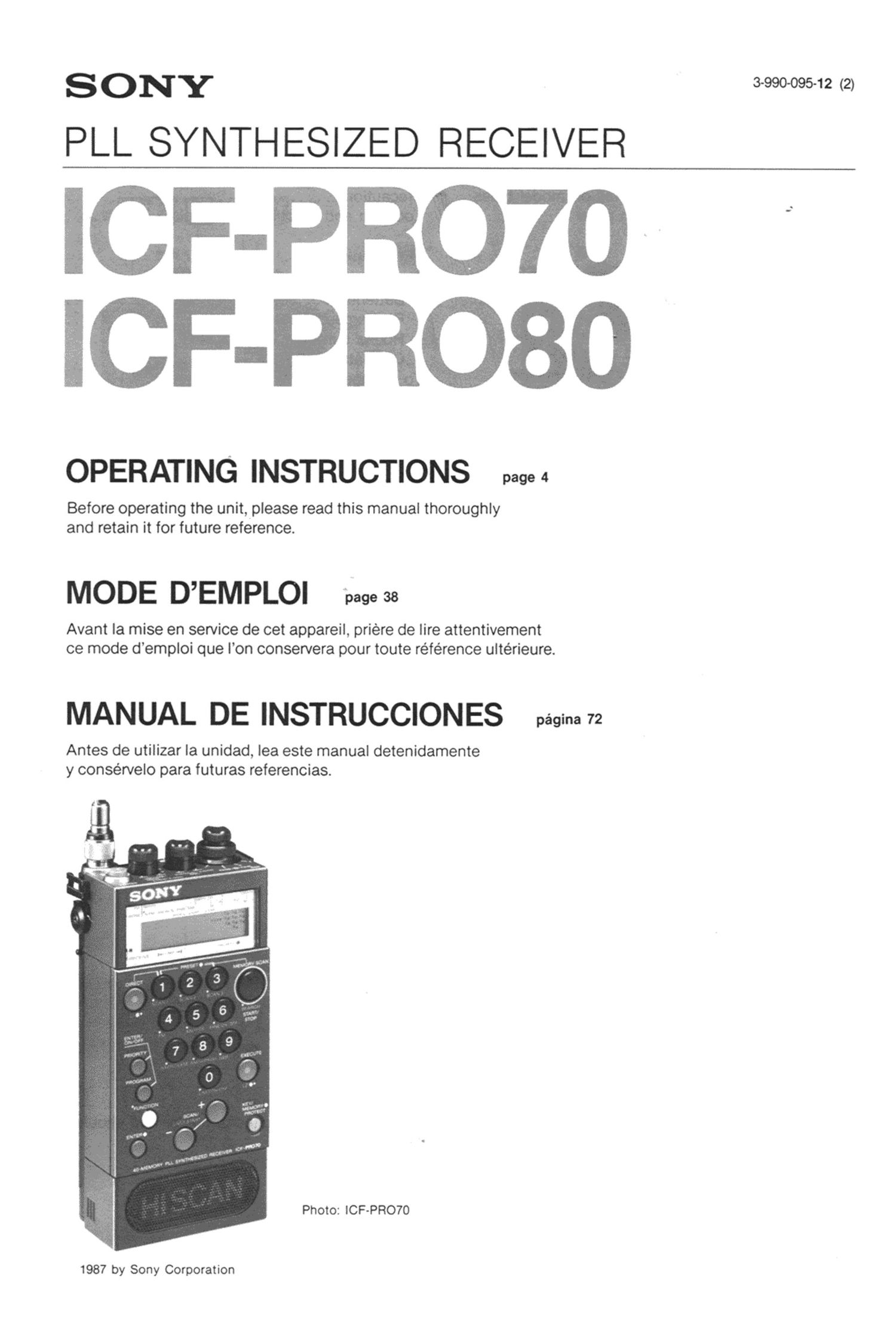 sony icf pro 70 owners manual