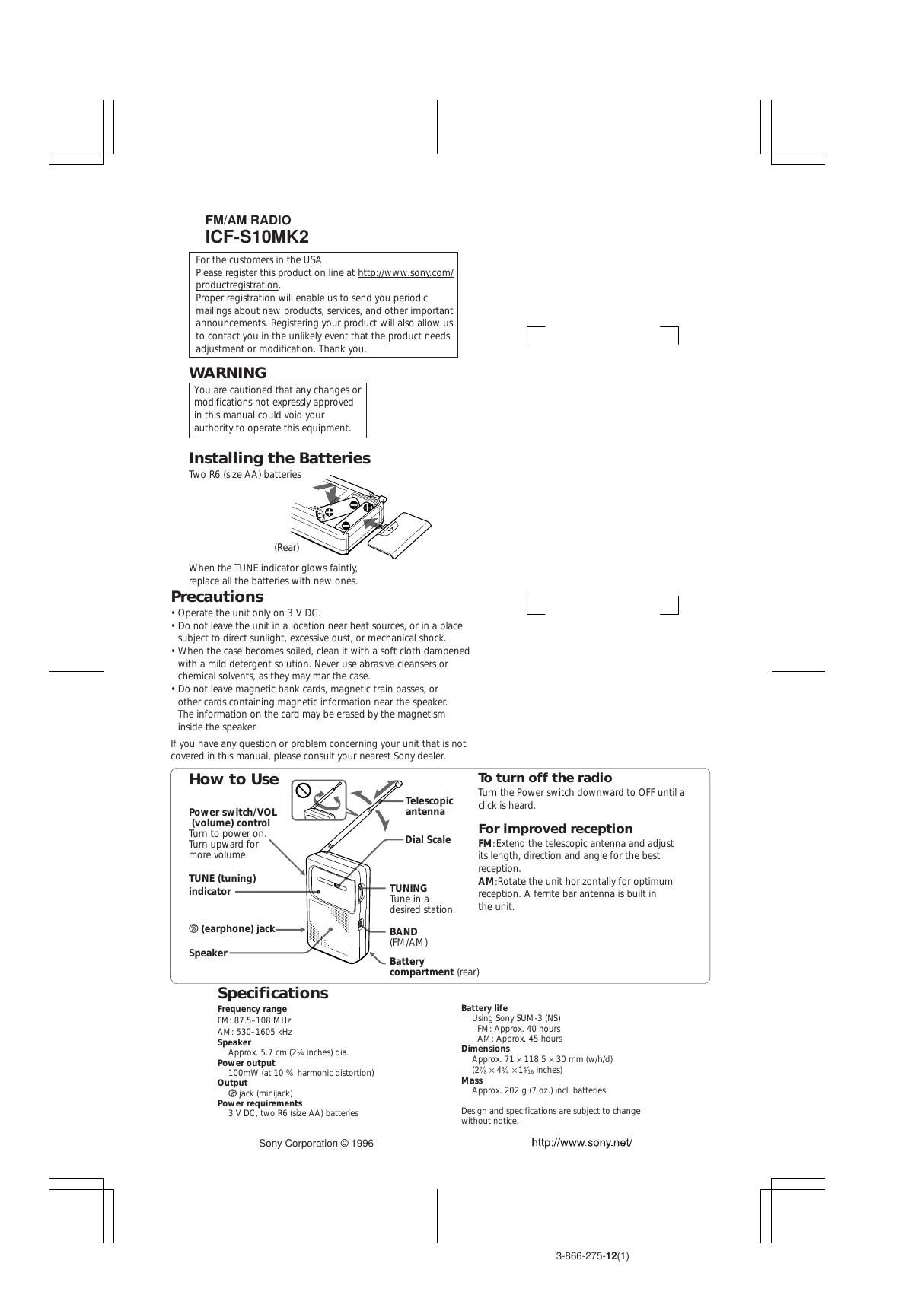 sony icf s 10 mk2 owners manual