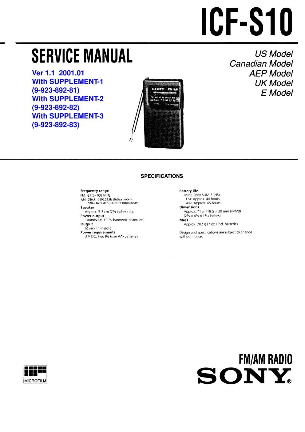 sony icf s 10 service manual