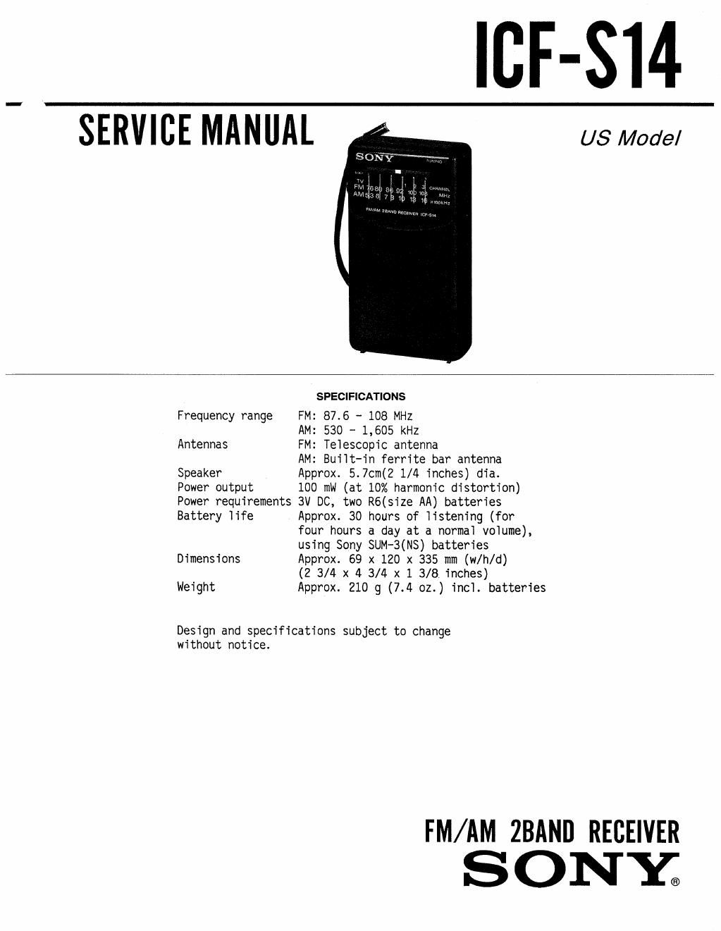 sony icf s 14 service manual
