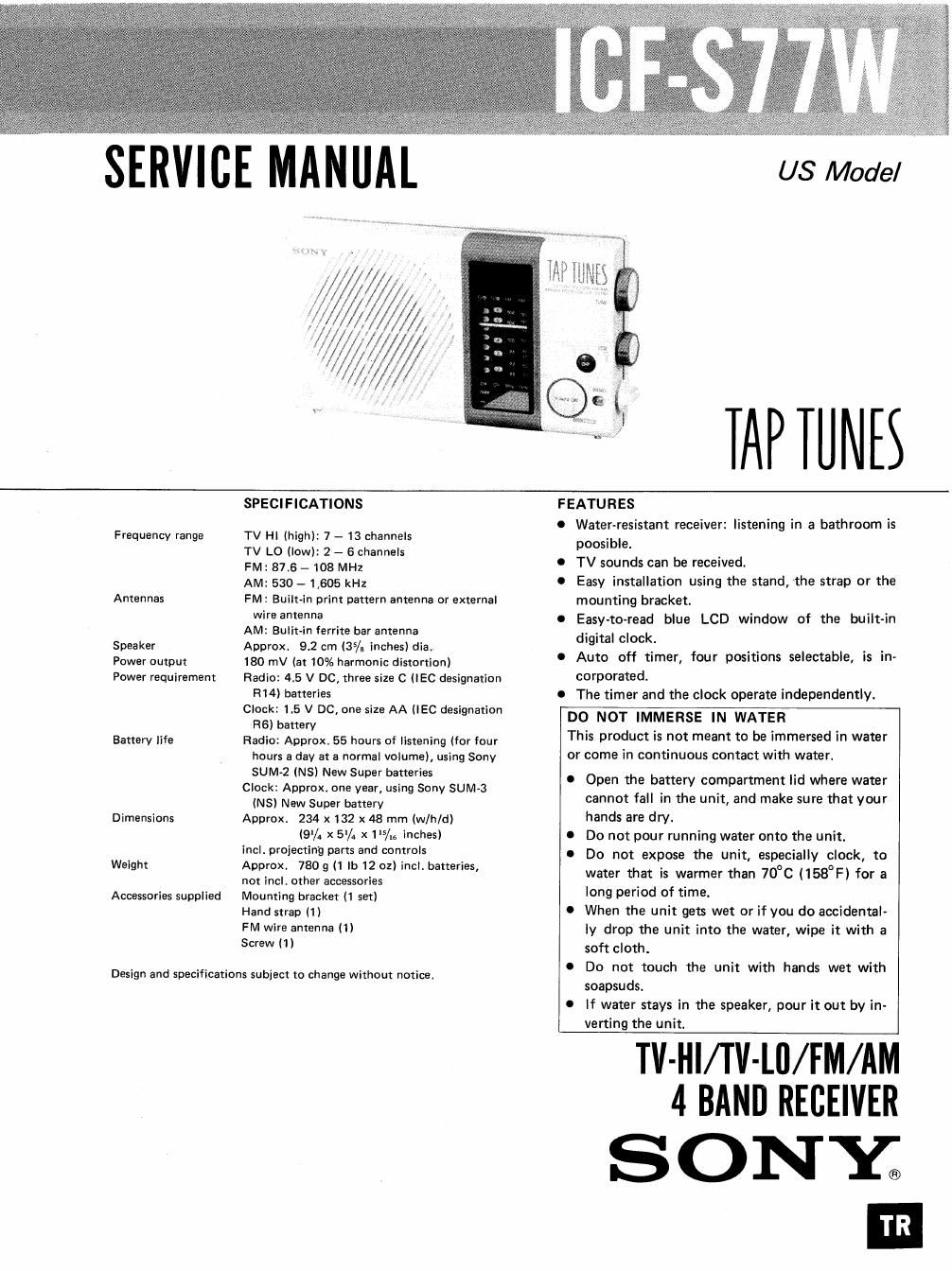 sony icf s 77 w service manual