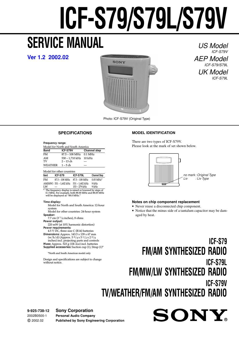 sony icf s 79 service manual