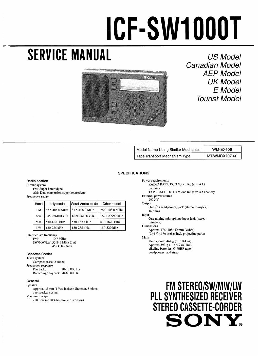 sony icf sw 1000 t service manual