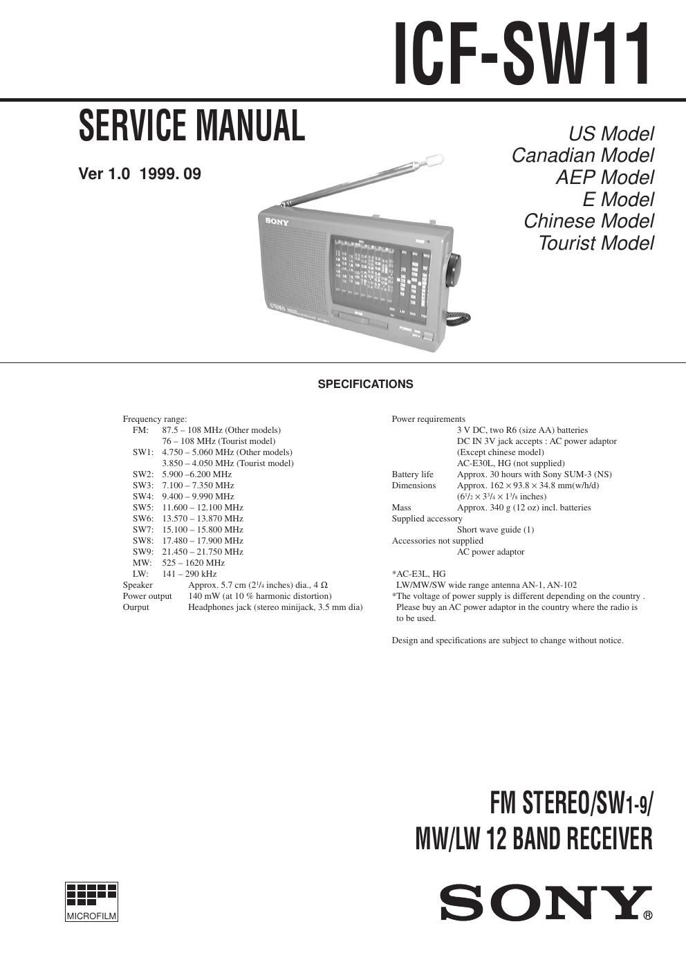 sony icf sw 11 service manual