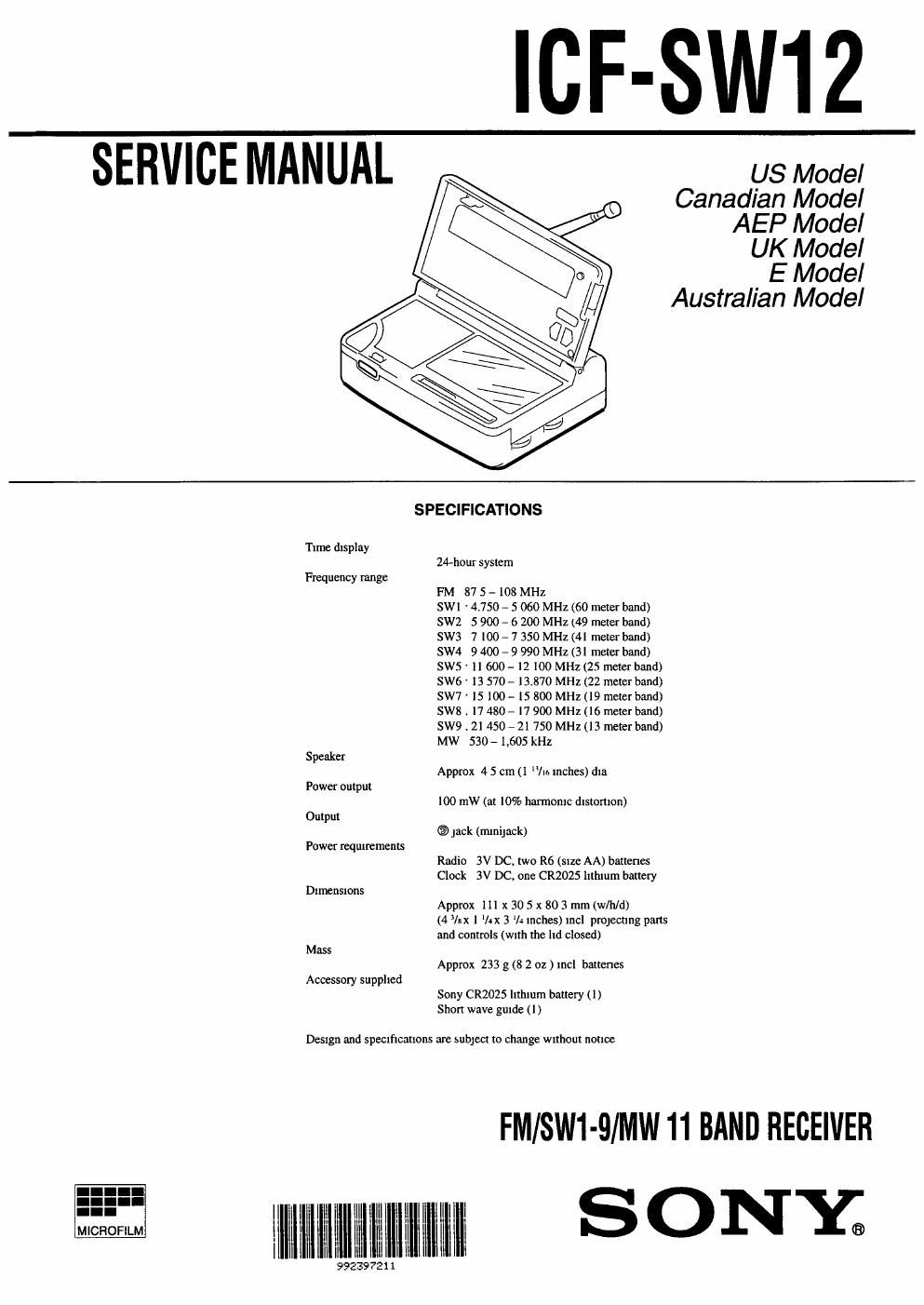 sony icf sw 12 service manual