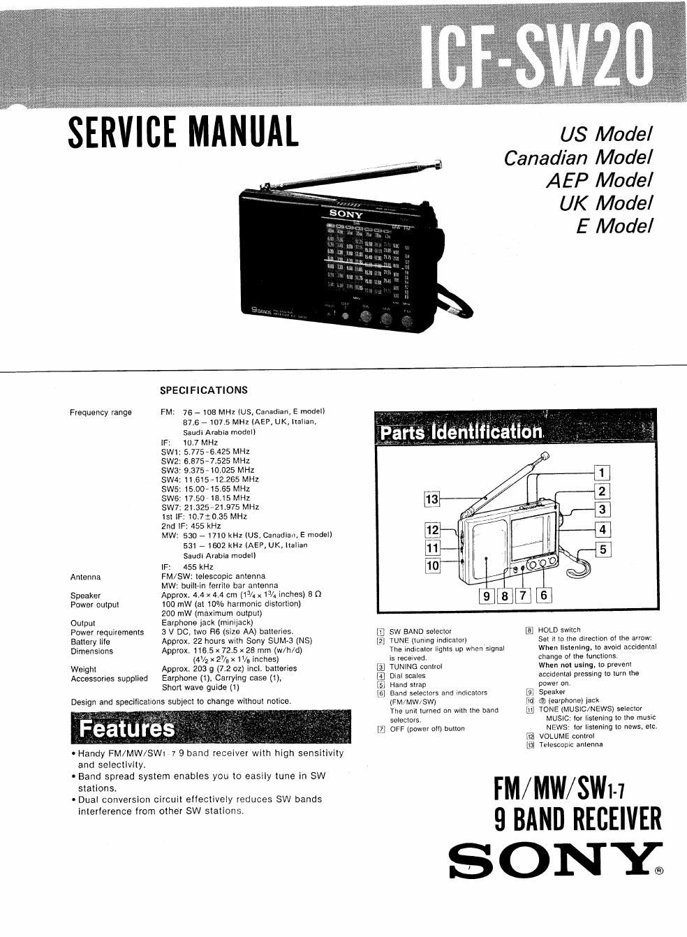 sony icf sw 20 service manual